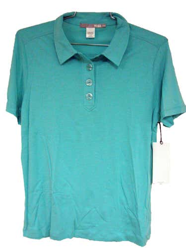 Lija Short Sleeve Button Up Shirt (Teal, LADY, SMALL) Relaxed Polo NEW