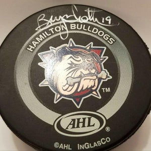 BRYAN TROTTIER Autographed Hamilton Bulldogs AHL Signed Hockey GAME PUCK