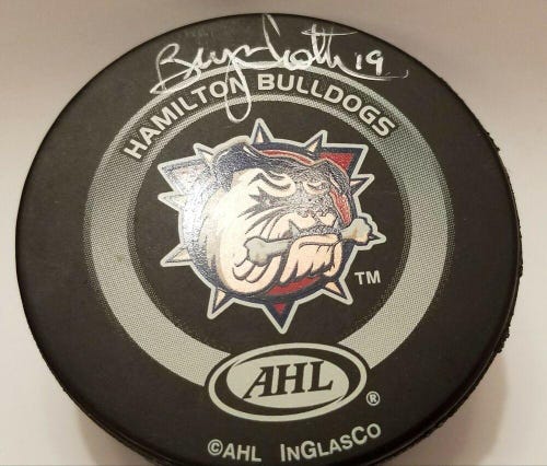 BRYAN TROTTIER Autographed Hamilton Bulldogs AHL Signed Hockey GAME PUCK