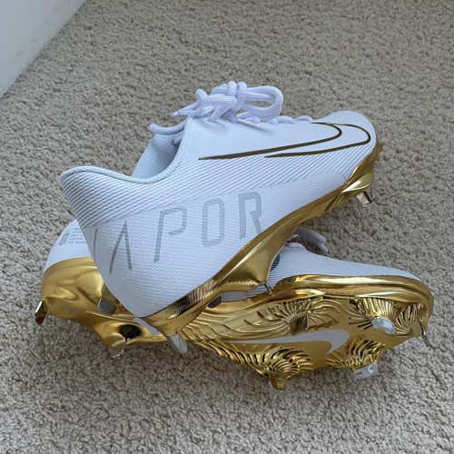 Gold Men's Baseball Nike Lunar Vapor Ultrafly ELITE 3 sz 8 Cleat Metallic Gold / White