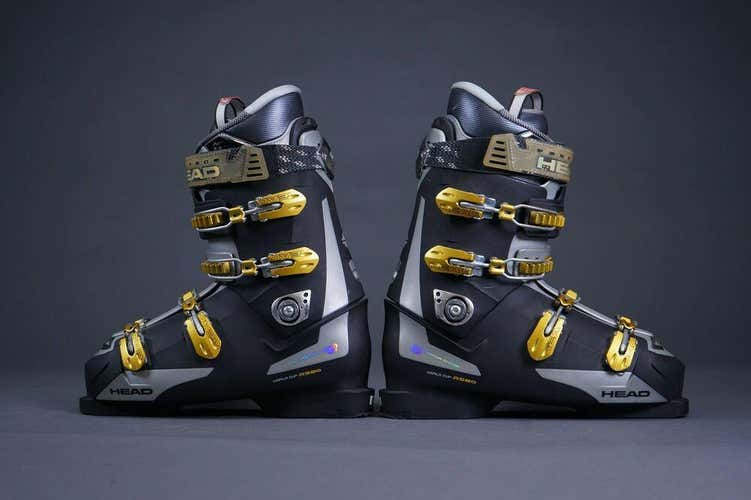 HEAD HF WORLD CUP RS80 MENS SKI BOOTS, BLACK/GOLD MENS US 12 MONDO 30.0-30.5