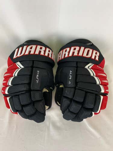 Black/Red/White Used Senior Warrior Alpha DX Pro Gloves 13"- Rapid City Rush ECHL