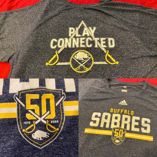 RARE Buffalo Sabres 50th Anniversary Team Issued / Used Gray Adult Large Adidas T-Shirt