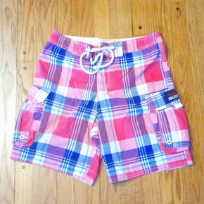 Pink Men's Used Adult Small Other Swimsuit HOLLISTER BOARD SHORTS PINK PLAID 8"