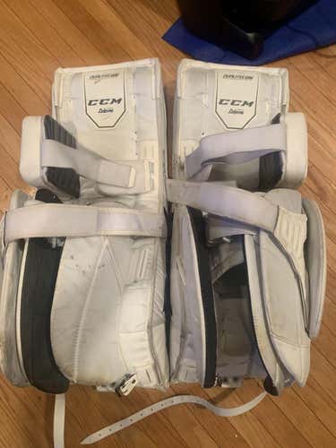White Used Junior 30" CCM Extreme flex 4.9 Goalie Leg Pads