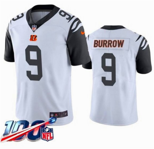 NWOT Sewn Color Rush Joe Burrow Cincinnati Bengals Jersey 3XL White #9