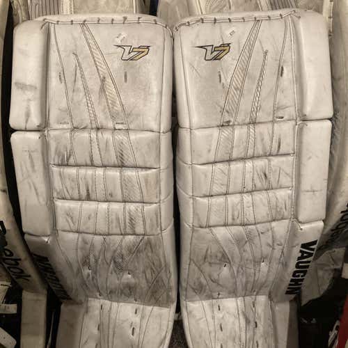 White Intermediate 30" Plus 2 Vaughn Velocity V7  Goalie Leg Pads