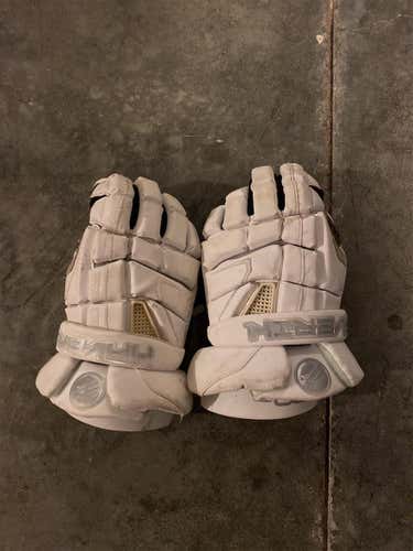 White Used Maverik M4 13" Lacrosse Gloves