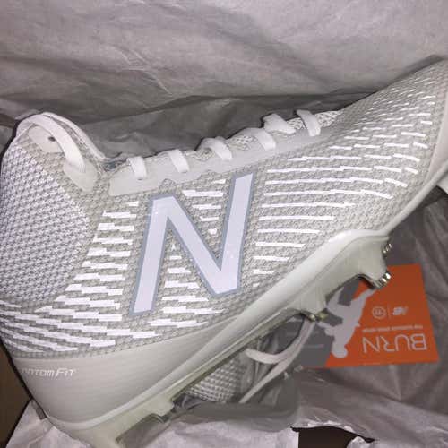 New Balance Men's Mid-Cut Burn X Lacrosse Cleat Shoes WHITE 5.5 5.5Y New in Box