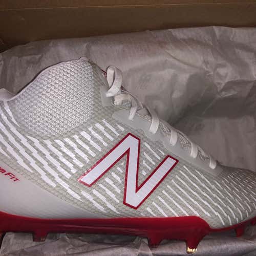 New Balance Men's Mid-Cut Burn X Lacrosse Cleat Shoes WHITE w RED 6.5 New in Box