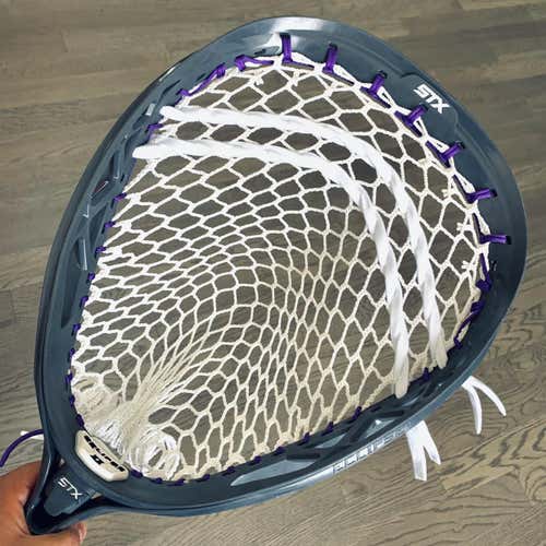 Grey STX Eclipse 2 w/ 12D The Mesh Dynasty - Goalie Head Eclipse II Gray Silver Purple