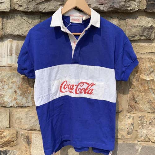 Vintage 80s Coca Cola Polo Striped Shirt Small Vtg Rare Branding Button Up