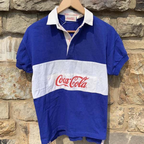 Vintage 80s Coca Cola Polo Striped Shirt Small Vtg Rare Branding