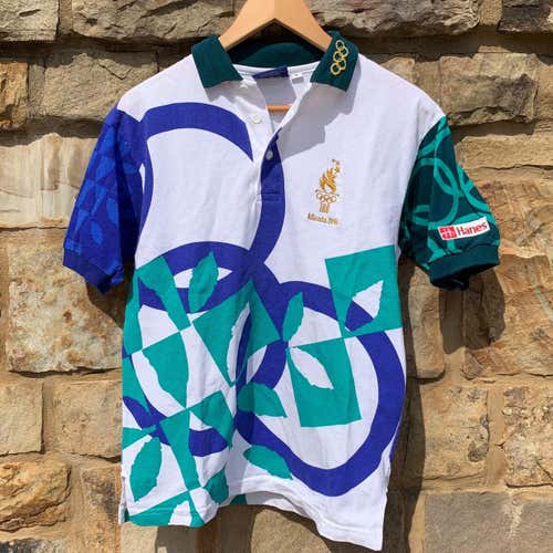 Vintage 1996 Atlanta Olympics Polo Shirt Small Rare Short Sleeve Button Up Sports