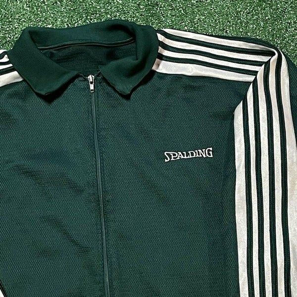 Spalding Track Jacket Mens XL Adult Green Vintage 90s Striped Zip Up Coat Wind