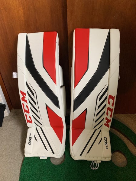 White Senior 34" CCM Axis 1.9 Goalie Leg Pads