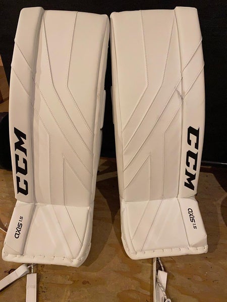 White New Junior 28" CCM Axis 1.5 Goalie Leg Pads