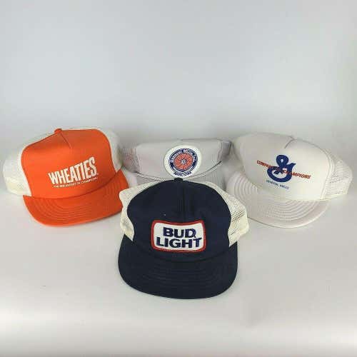 Vtg Trucker Hat Lot of 4 Bud Light Wheaties General Mills Foam Back Adjustable
