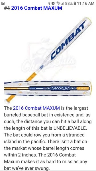 Top 4 Hottest Youth Bat Ever!! 2016 Combat Maxum Senior Edition Bat 32" (-10)