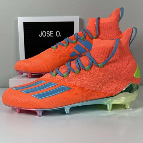 ADIDAS ADIZERO PRIMEKNIT SIGNAL CORAL BRIGHT CYAN MENS FOOTBALL CLEATS SHOES SIZE 13 ORANGE NEW