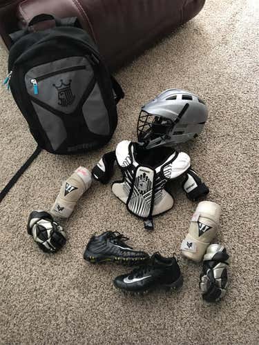 Youth Kids Lacrosse Equipment Helmet Shoulder Pads Gloves Elbow Pads Cleats And Bag