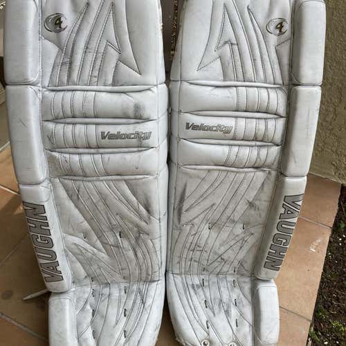 White Senior 34" Vaughn Velocity V4 Pro Stock Goalie Leg Pads