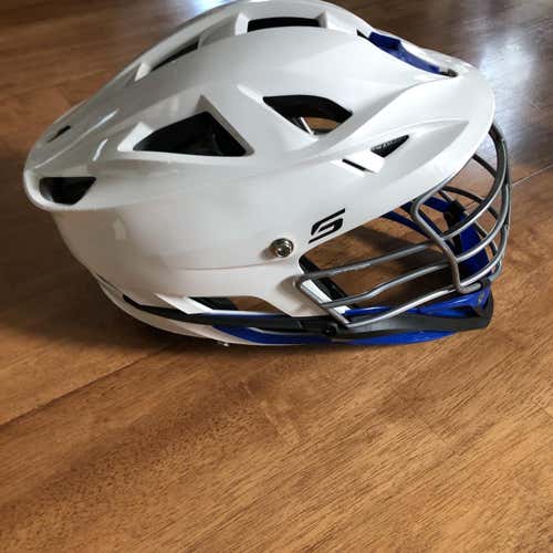 Cascade S Helmet White W/Royal Blue Chin Silver Cage
