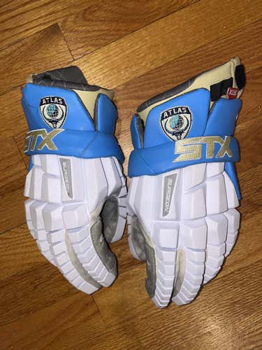White Used Player's STX Surgeon RZR Lacrosse Gloves 13"