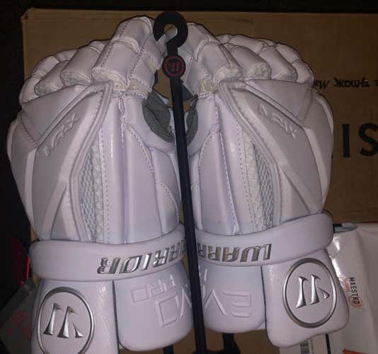 White New lacrosse lax Player's Warrior Evo Pro 12" Lacrosse Gloves white M Medium NWT