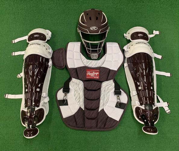 Rawlings Velo 2.0 Adult 16+ Baseball Catchers Gear Set NOCSAE - Maroon White