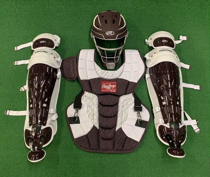 Rawlings Velo 2.0 Adult 16+ Baseball Catchers Gear Set NOCSAE - Maroon White