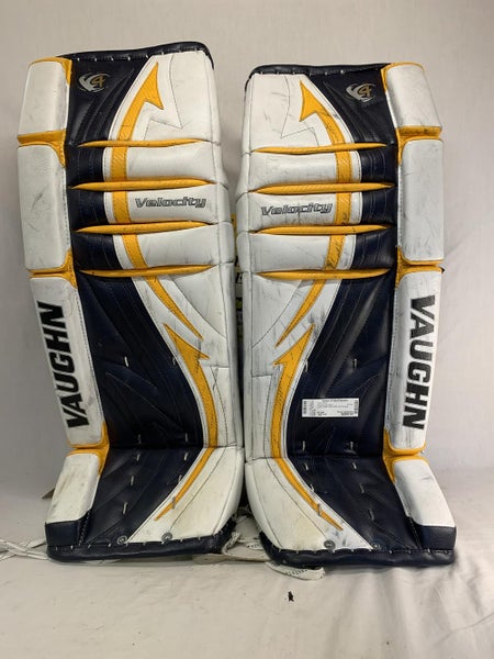 Used Vaughn V4 7450 Size 32"+1 White-Navy-Gold Ice Hockey Goalie Leg Pads