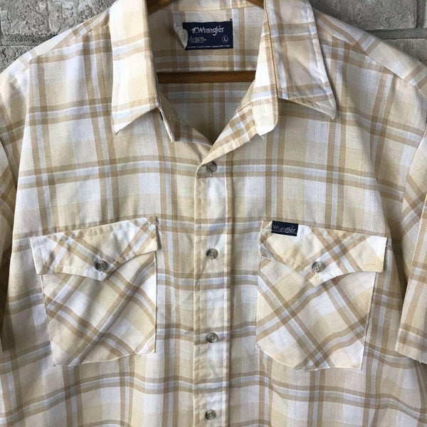 VTG Wrangler Men Short Sleeve Button Shirt Striped X-Long Tail 17