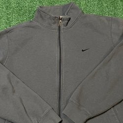 Nike Swoosh Sweatshirt Mens 2XL Adult Gray Zip Up Collared Athletic Walk Gym Run