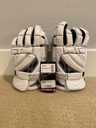 White New Goalie Maverik Max 13" Lacrosse Gloves