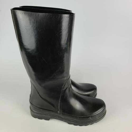 Coach Womens Peace Rain Boots Black Leather Round Toe Knee High Pull Ons 8 B