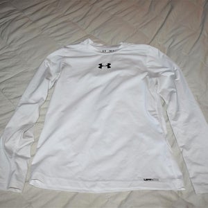Under Armour Fitted Heat Gear LS Shirt w/UPF30+, White, Youth Medium