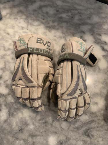 White Used Player's Warrior Evo Pro 13" Lacrosse Gloves