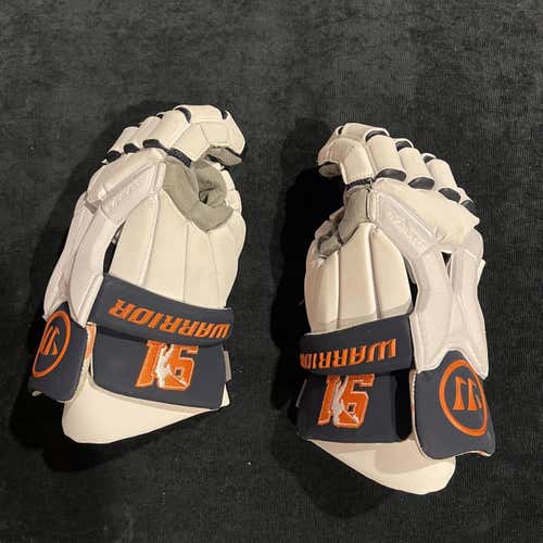 White Used Player's Warrior Burn Pro 13" Lacrosse Gloves