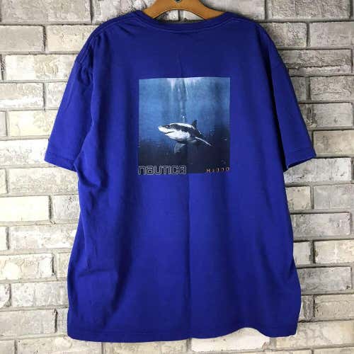 Vintage Nautica Shark Graphic T Shirt size L/XL vtg cotton USA Made unique