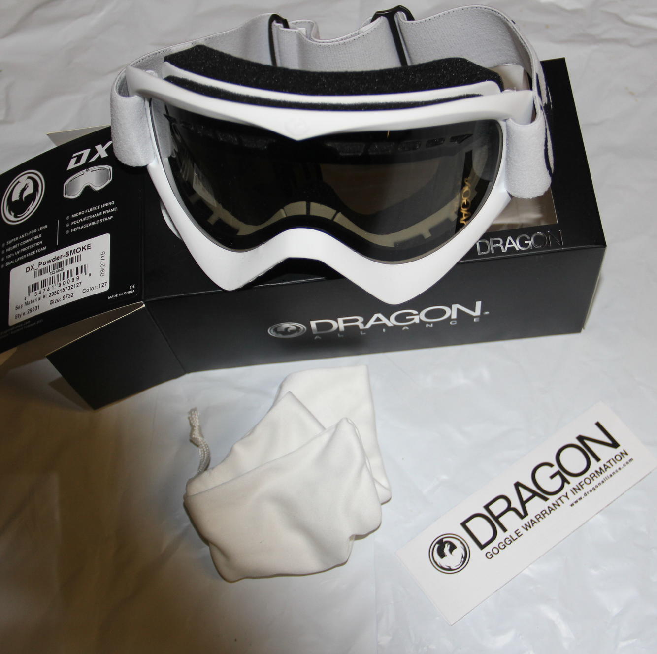 Dragon Alliance DX Snow Ski Goggles 722-5847 Powder White Black Amber Lens 