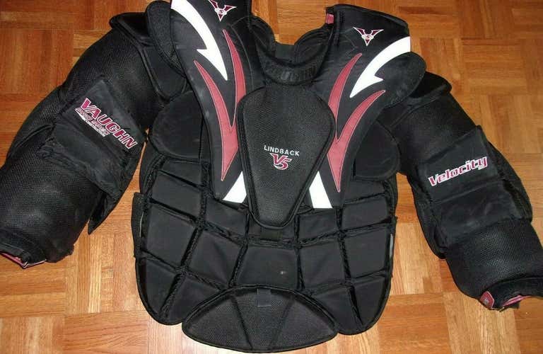 (Arizona Coyotes) Anders Lindback used Vaughn Velocity 5 chest+arm protector (size XL) name on front