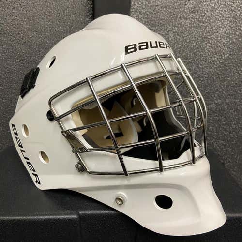 Junior Goalie Mask Helmet • BAUER NME 3 + Throat Dangler Guard • White