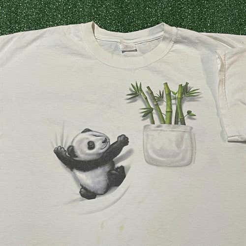 Panda Bear T Shirt Mens XL Adult White Vintage 90s Cute Fake Pocket Baby Bears