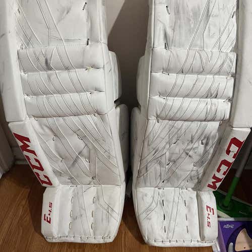 White Senior 34" CCM Extreme Flex E4.5  Goalie Leg Pads
