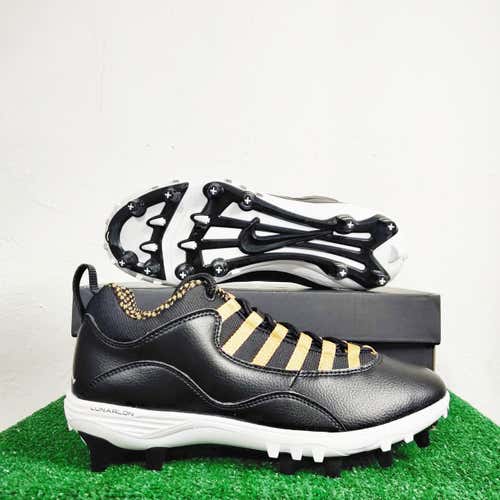 Jordan 10 TD Low Black Metallic Gold Football Cleats CQ2072-007 Size 9.5