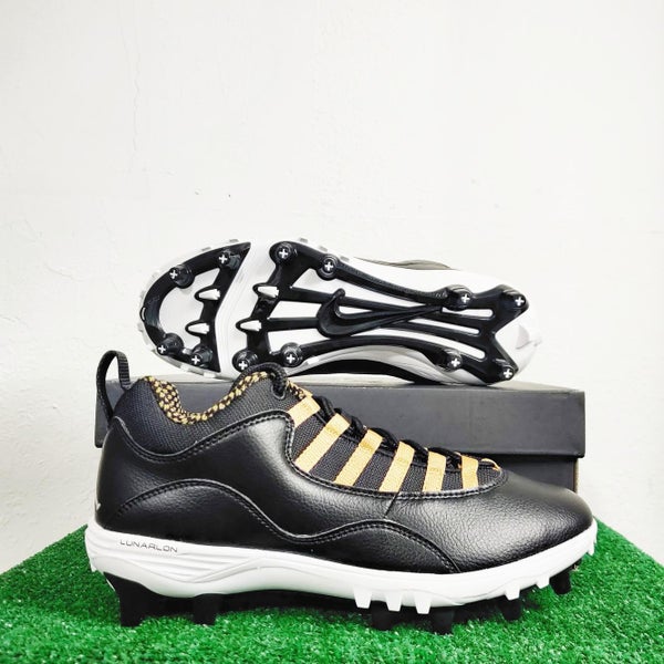 Jordan 10 TD Low Black Metallic Gold Football Cleats CQ2072-007 Size 9.5