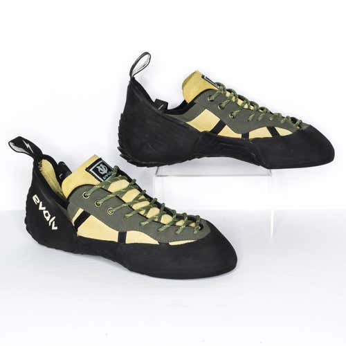 Evolv Men's Rock Climbing Shoes Lace Up Trax XF3 Leather Green Size 12 | AA