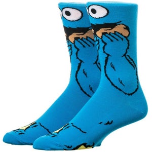 Cookie Monster Sesame Street Bioworld Crew Socks Men's 8-12 Unisex Adult