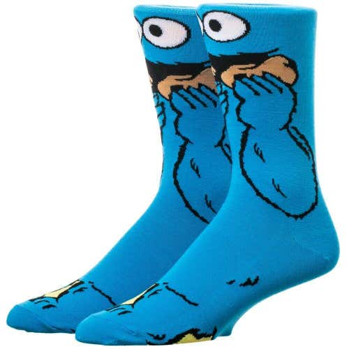 Cookie Monster Sesame Street Bioworld Crew Socks Men's 8-12 Unisex Adult